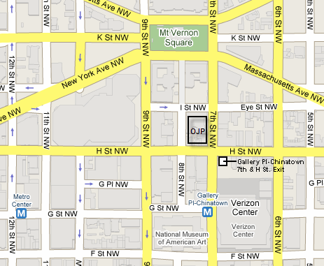 map of DC showing location of DOJ/OJP Offices at 810 7th St., NW